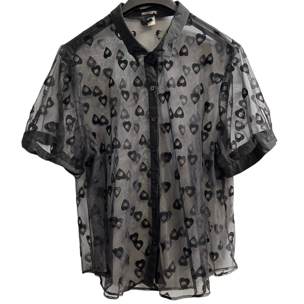 Hot Topic Blouse Black Sheer Burnout Velvet Heart Size 4 Whimsigoth Grunge - Picture 2 of 9